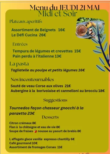 Carte du 21 mai, Sotta, DEFI CUCINA CORSA